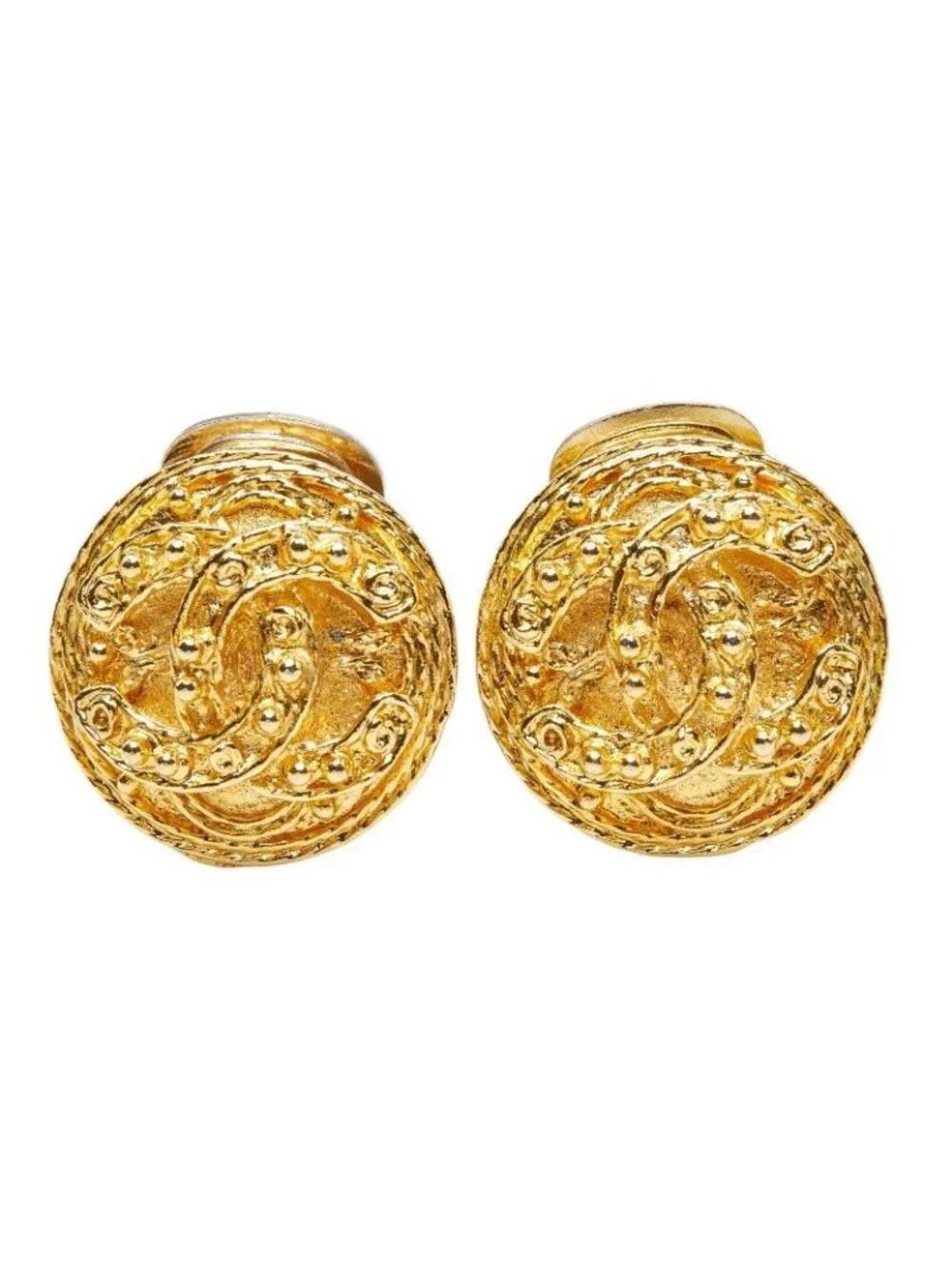 Chanel CC Logo Vintage Round Earrings 94 Gold Plated